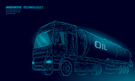 Oil truck highway cistern 3D render low poly. Fuel petroleum finance industry diesel tank. Cylinder vehicle big cargo gasoline logistic economical business polygonal line vector illustration artのイラスト素材