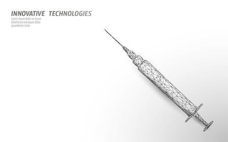 Low poly medical syringe. Polygonal rejuvenating facial injections treatment procedure.Medicine health care banner template vector illustrationのイラスト素材
