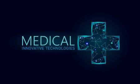 Medical cross symbol doctor online concept. Medical consultation app. Web healthcare diagnosis geometric modern hospital network banner. Calling pharmacy market background low polyのイラスト素材