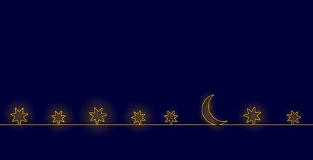 Single continuous one line art moon night. Sleep wall stars sky concept design sketch. Relax recreation starry evening holiday outline drawing vector illustrationのイラスト素材