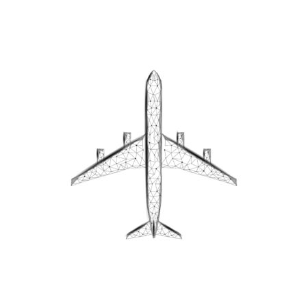 Airplane flying in at sky. Flight up tourism journey symbol concept speed travel white. Transportation technology banner template. Low poly 3D vector illustration.のイラスト素材