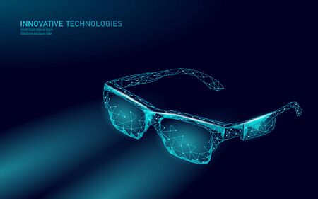 Virtual augmented reality glasses low poly. Innovation media entertainment polygonal concept. Technology web connection cinema 3D vector illustrationのイラスト素材