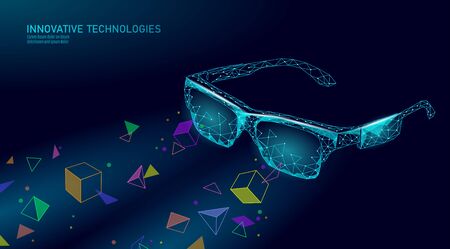 Virtual augmented reality glasses low poly. Innovation media entertainment polygonal concept. Technology web connection cinema 3D vector illustrationのイラスト素材