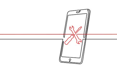 Phone service repair help business concept. Fatal mobile smartphone system crash. Software error bug data lost. 3D virus attack information security alert vector illustrationのイラスト素材