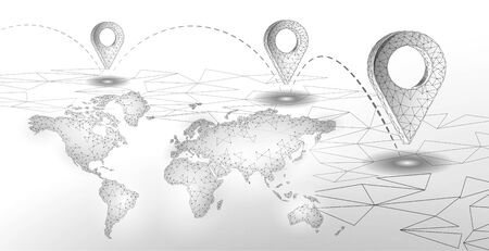 3D map point location business symbol. Realistic icon polygonal delivery worldwide planet. Shipping online shopping direction city address position pin vector illustration.のイラスト素材