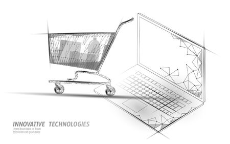 Shopping bag low poly design 3D. Online shop laptop trade market technology. Vector illustrationのイラスト素材