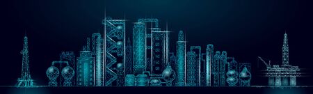 Petroleum oil refinery complex panorama business concept. Finance economy polygonal petrochemical...