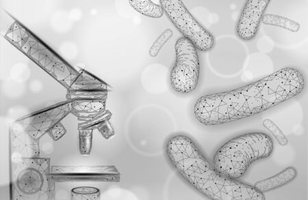 Bacteria microscope 3D low poly render probiotics. Healthy normal digestion flora of human intestine...