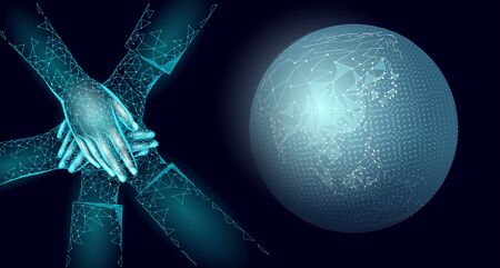 World global unity business concept. Together against problem. Teamwork international solution human protection. Multicultural organisation worldwide vector illustration map.のイラスト素材