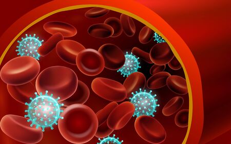 Microscope virus close up blood vessel 3d rendering. Laboratory analysis infection virus influenza flu pneumonia. Modern science technology medicine vector illustrationのイラスト素材