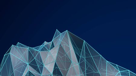 3D nanotechnology abstract texture cyberspace. Nano fiber chemical modern material design. Atom music equalizer wireframe mesh structure layer landscape illustrationの写真素材