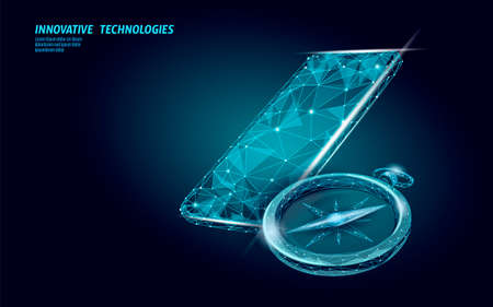 3D low poly compass. Business global international strategy concept. Journey travel direction...