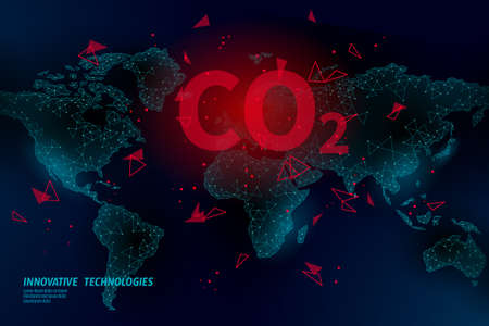 Carbon dioxide on map CO2 ecology problem eco concept. Renewable organic 3D render. Science biofuel chemistry biotechnology polygonal climatic greenhouse effect technology vector illustrationのイラスト素材