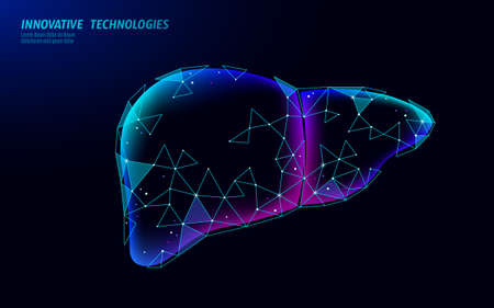 3D medicine liver medical treatment. Hepatitis warning medical therapy digestive protect drug concept. Low poly vector illustration.のイラスト素材