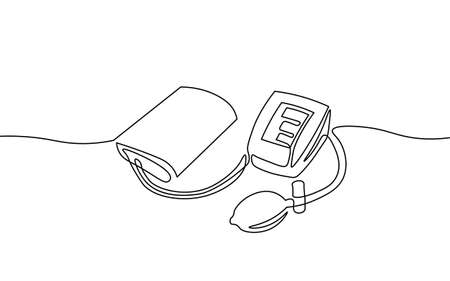 3D low poly electronic medical tonometer for measuring blood pressure. Medical healthcare check up analysis. One line monochrome continuous single line art vector illustrationのイラスト素材