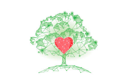 Plant tree ecological abstract concept. 3D render seedling tree forest. Save planet Earth nature environment grow life eco polygon triangles low poly vector illustrationのイラスト素材