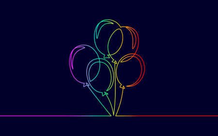 Single continuous one line art birthday celebration balloon. Holiday kids decoration Concept design sketch outline drawing vector illustrationのイラスト素材