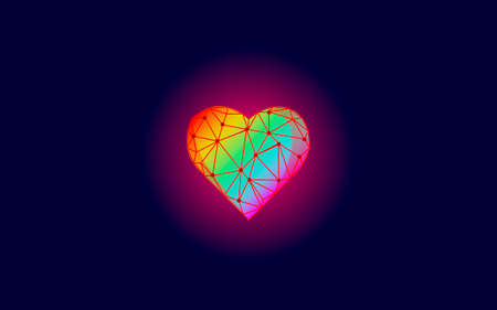 Low poly 3D rainbow heart. Romantic love date relationship couple silhouette concept design. Tolerance vector illustrationのイラスト素材