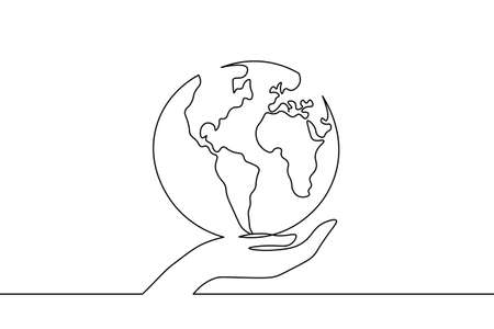 Single continuous one line art growing sprout. Plant leaves grow planet Earth seedling eco natural concept design sketch drawing vector illustration artのイラスト素材