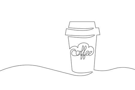 Coffee cup cup morning cafe to go. Single continuous line art. Hot drink silhouette concept design one sketch outline drawing vector illustrationのイラスト素材