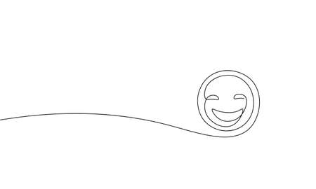 Continuous line smile emoji art. Single line sketch gingerbread man cookie holiday Christmas. Xmas baked gift celebration food element vector illustrationのイラスト素材