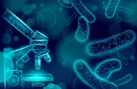 Bacteria microscope 3D low poly render probiotics. Healthy normal digestion flora of human intestine...
