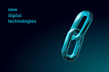 Blockchain link sign low poly design. Internet technology chain icon triangle polygonal hyperlink security business network concept. Blue futuristic style wire connected point vector illustrationのイラスト素材