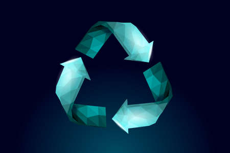 3D recycle plastic symbol. Environment safety urban recycling industry. Organic trash eco management. Triangle arrow modern bio vector illustrationのイラスト素材