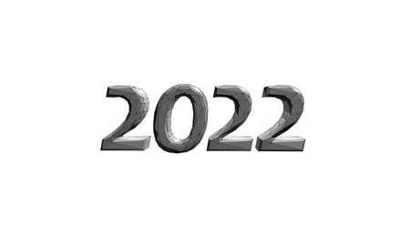 2022 New Year 3D metal ice texture. Glowing shape blue dark neon number illustration. Celebration...