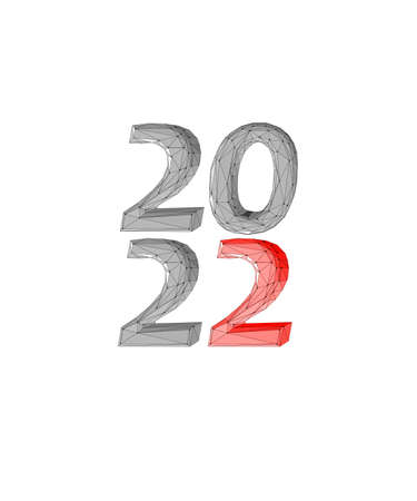 2022 New Year 3D metal gray texture. White red number illustration. Celebration decoration steel...