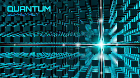 Blockchain cube chain symbol on square code big data flow information. Blue neon glowing modern trend. Cryptocurrency finance bitcoin business concept vector illustration background templateのイラスト素材