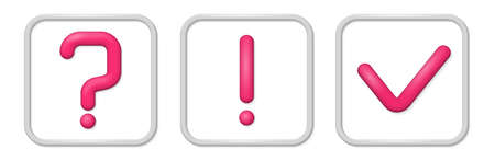 3D cartoon exclamation question and check mark icon. Online symbols set concept render symbol...