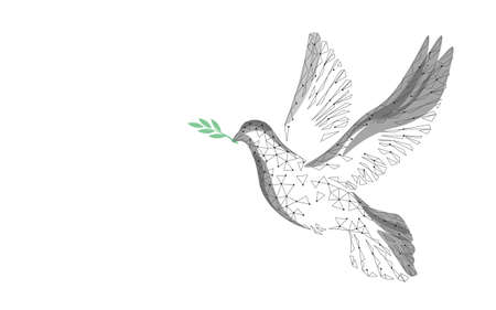 Low poly art dove of peace. World Day pigeon hope emblem against military conflict violence poster drawing sketch. National bird stop no war vector illustrationのイラスト素材