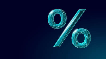 3D percent polygonal sign. Sale special offer card discount banner . Glowing render vector illustration. Marketing icon sign templateのイラスト素材