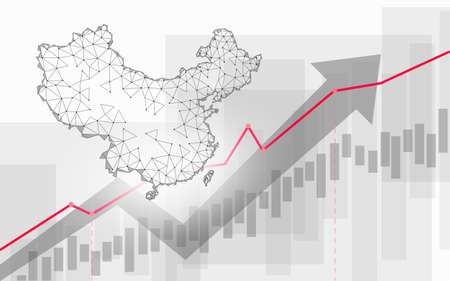 China map business statistics chart growing graphs. Blue light glowing flat design. Finance economy diagram presentation template vector illustrationのイラスト素材