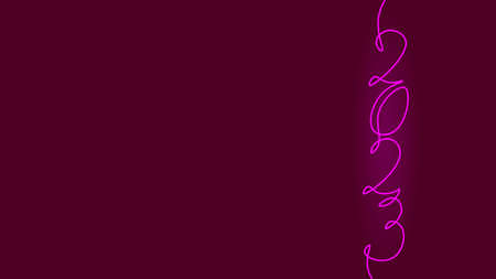 2023 New Year single continuous line art. Holiday greeting card headline decoration. Date numbers...