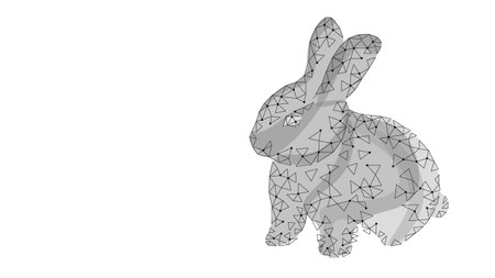 3D rabbit 2023 zodiac year sign concept. Chinese New Year holiday card. Low poly hare blue element background vector illustrationのイラスト素材