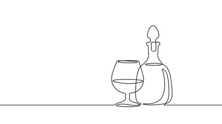 One line continuous cocktail glass symbol concept. Silhouette of alcoholic drink vermouth. Digital white single line sketch drawing vector illustrationのイラスト素材