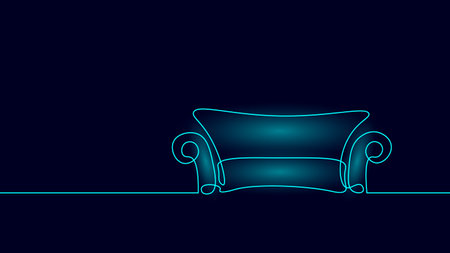 Sofa interior coach rest living room. Continuous line one line art sketch. House indoor graphic isolated relax vector illustrationのイラスト素材