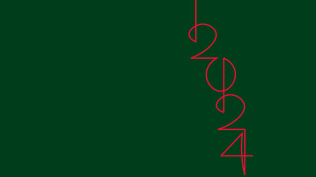 2024 New Year single continuous line art. Holiday greeting card headline decoration. Date numbers...