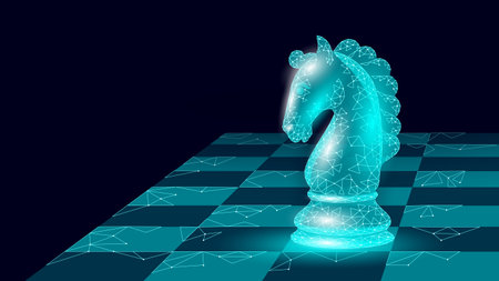 3D chess horse silhouette drawing. Polygonal play strategy game graphic object element business concept. Future design vector illustrationのイラスト素材