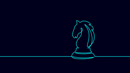 One line chess knight silhouette drawing. Continuous line sketch play strategy game graphic object element business concept. Simple outline vector illustrationのイラスト素材