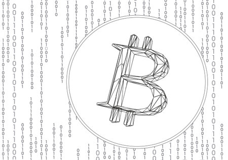 Bitcoin symbol on data flow binary code. Golden currency crypto currency banking system. Economy commerce network blockchain vector illustrationのイラスト素材