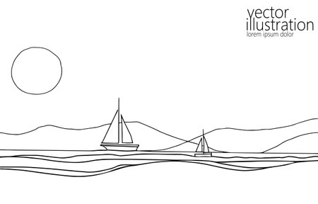 Single continuous line art sea boat icon. Yacht travel tourism concept silhouette symbol design. One sketch outline drawing vector illustrationのイラスト素材