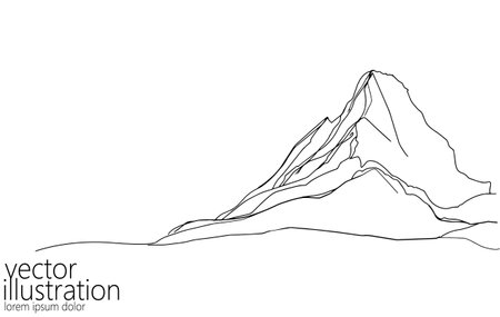 One continuous line mountain symbol. Simple linear drawing sketch. Travel winter sports concept background. Vector illustrationのイラスト素材