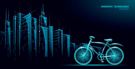 Outdoor sport activity eco friendly bike. City landscape urban polygonal poster vector illustrationのイラスト素材