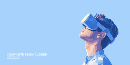 3D virtual reality helmet Metaverse concept. Augmented reality cyberspace internet web game online battle. Digital entertainment. Light vector illustrationのイラスト素材
