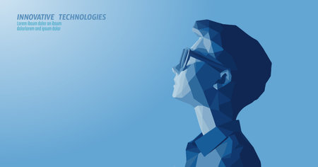 3D virtual reality helmet education concept. Augmented reality cyberspace internet web classes distant online battle. Digital entertainment. Light vector illustrationのイラスト素材