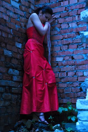 The girl in a red dressの写真素材