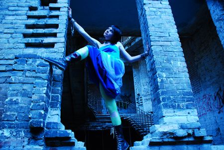 The girl in a  blue dressの写真素材